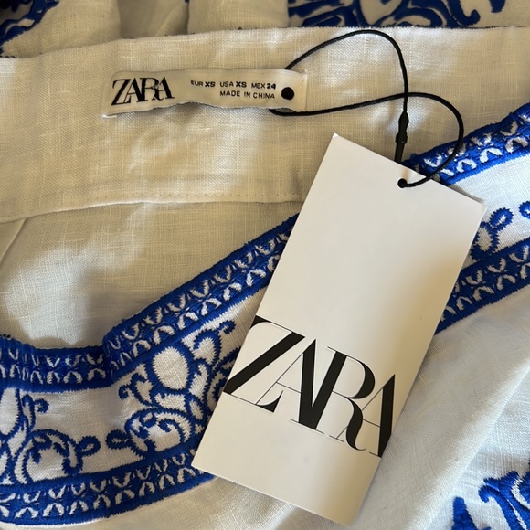NWT Zara High Rise Embroidered Linen Midi Skirt Size XS - Picture 5 of 7